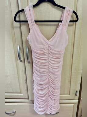 BCBGeneration Blush Ruched V-Neck Mini Dress